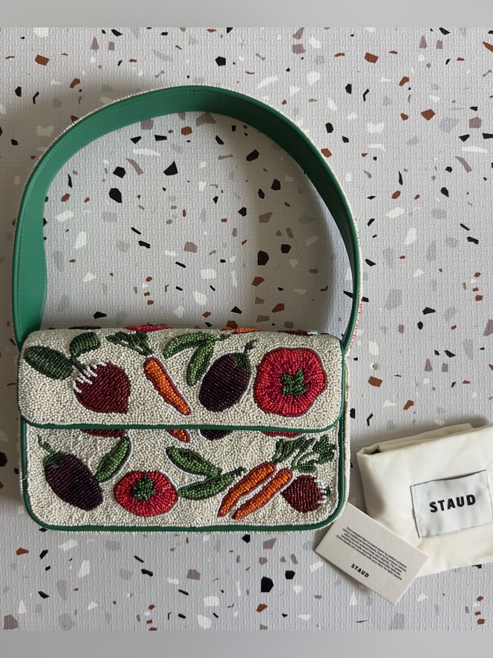 Staud Tommy Beaded Bag in Crudite Veggie
